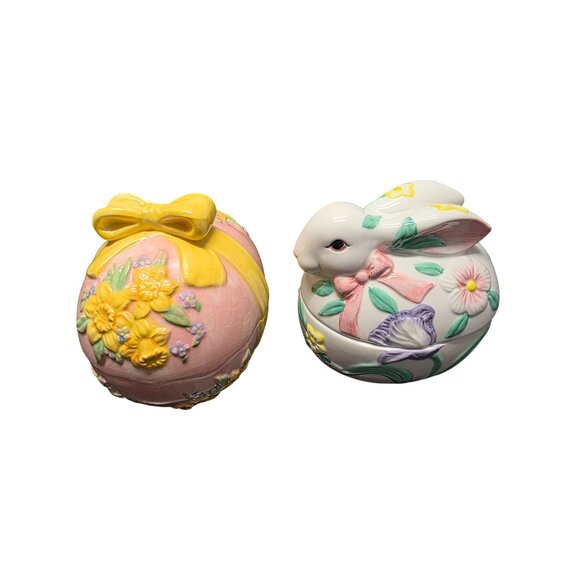 Two Ceramic Easter Egg & Bunny Shaped Trinket Box - Picture 5 of 8